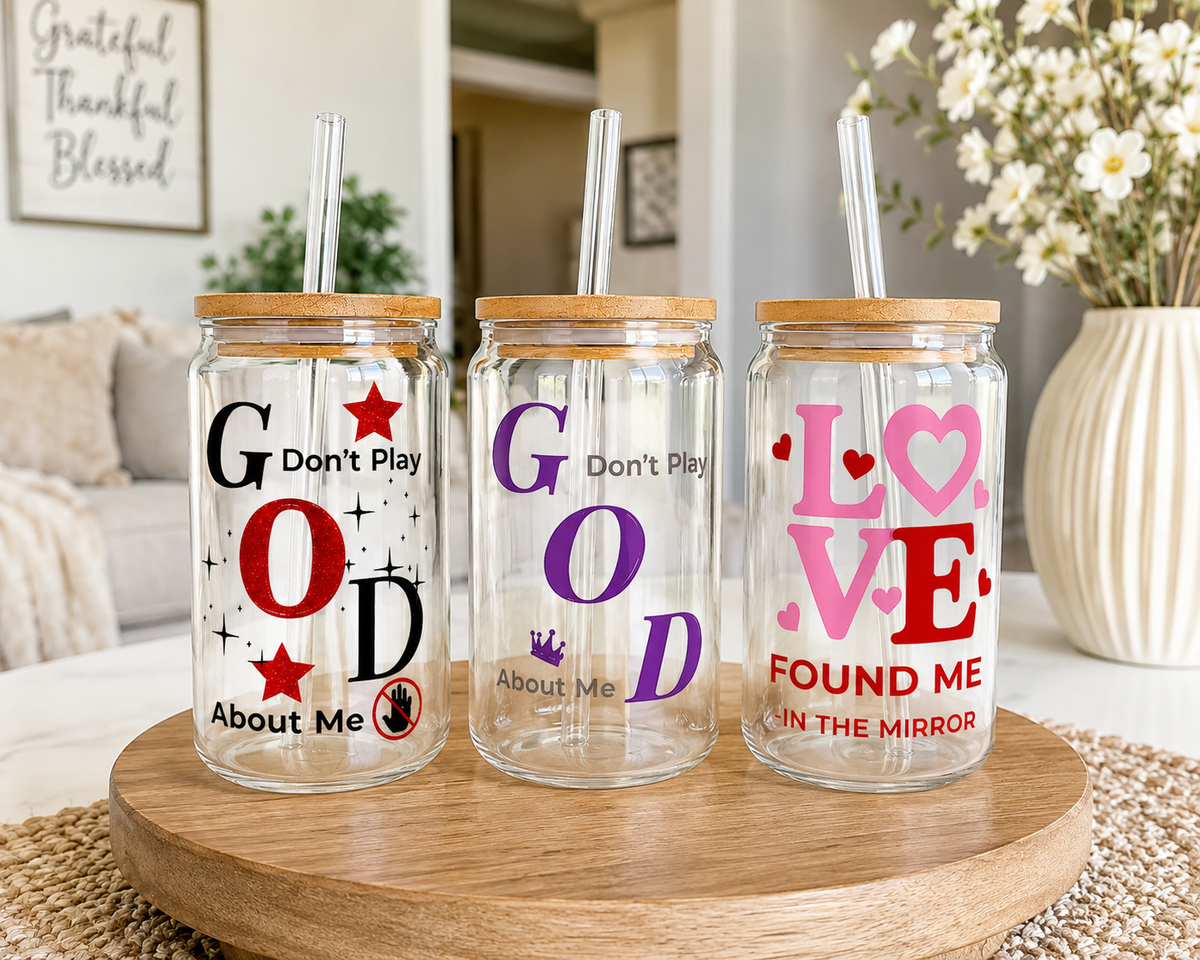 Affirma’Tees Motivational UVDTF Glass Tumbler with Bamboo Lid & Straw (16 oz)