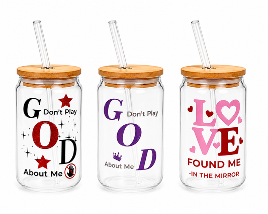 Affirma’Tees Motivational UVDTF Glass Tumbler with Bamboo Lid & Straw (16 oz)