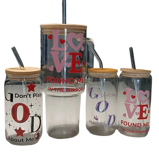 Affirma’Tees Motivational UVDTF Glass Tumbler with Bamboo Lid & Straw (16 oz)