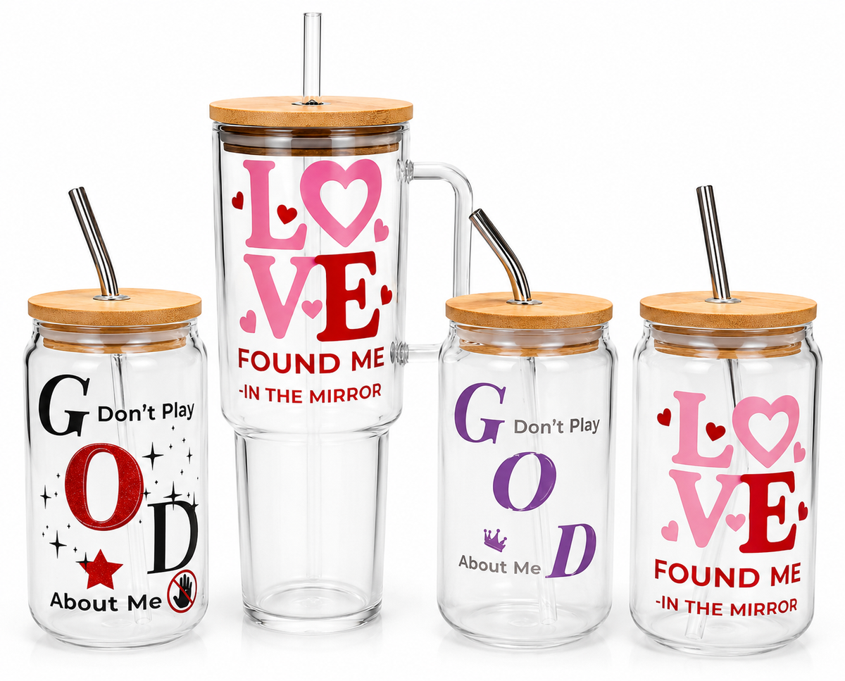 Affirma’Tees Motivational UVDTF Glass Tumbler with Bamboo Lid & Straw (43 oz)